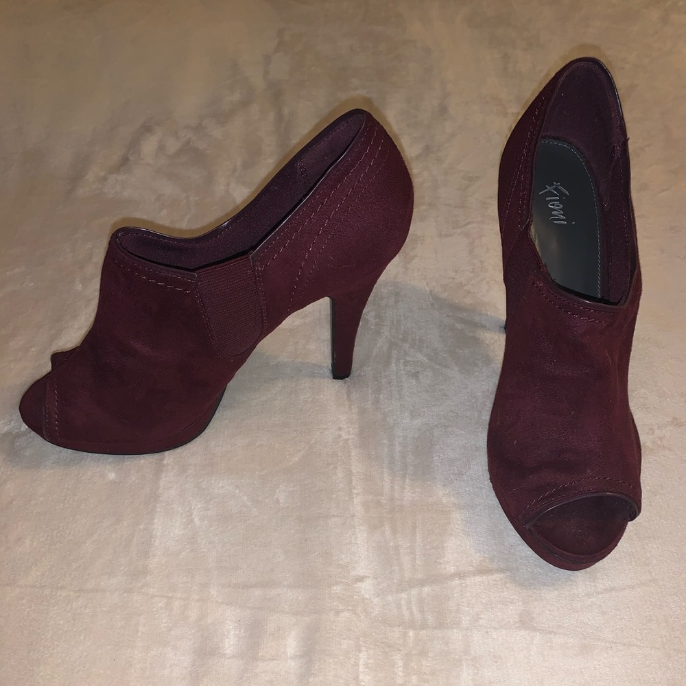 Plum open toed heels
